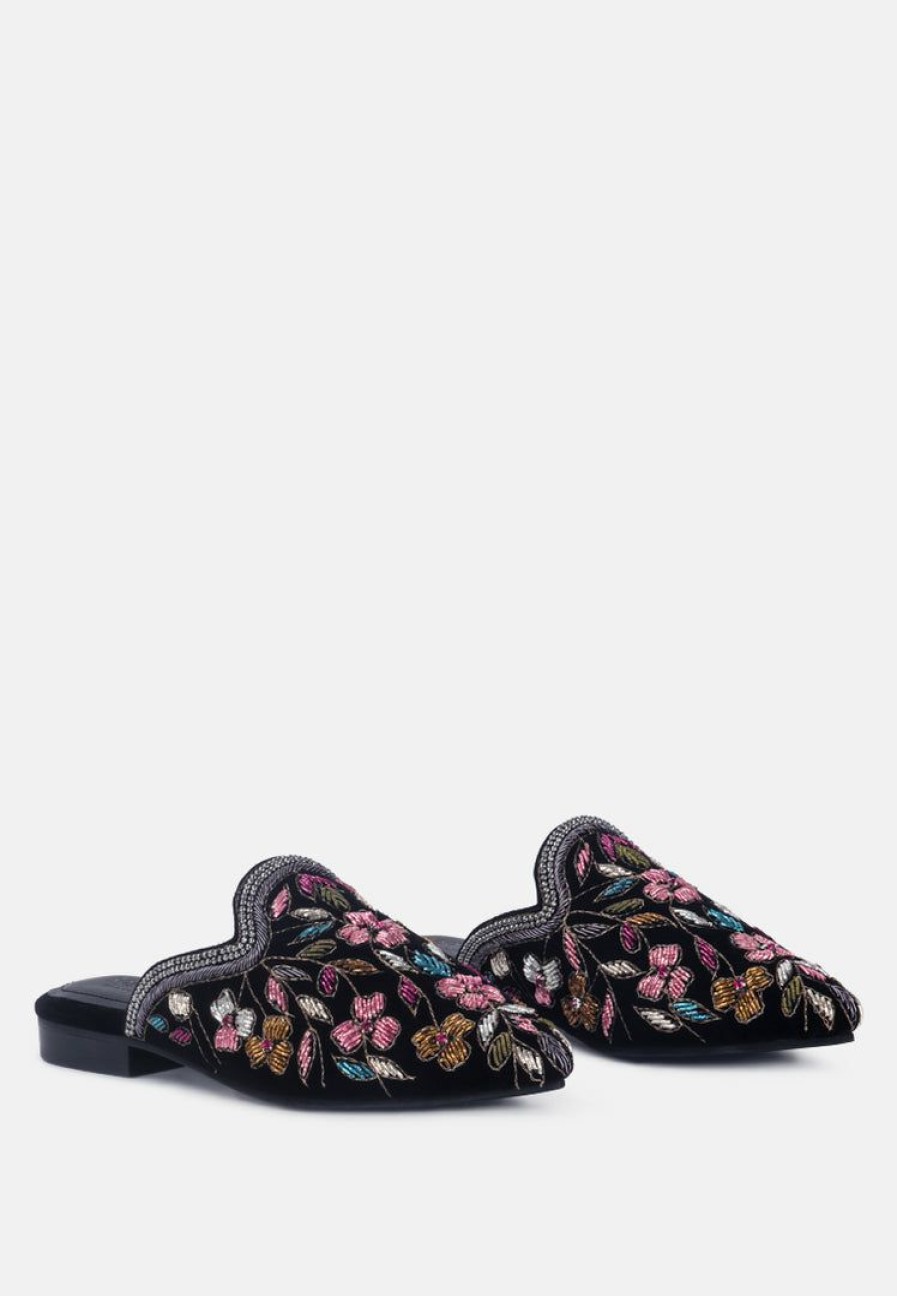 Ss'22 * | Rag & Co Flats Marcella Embroidered Mules Black