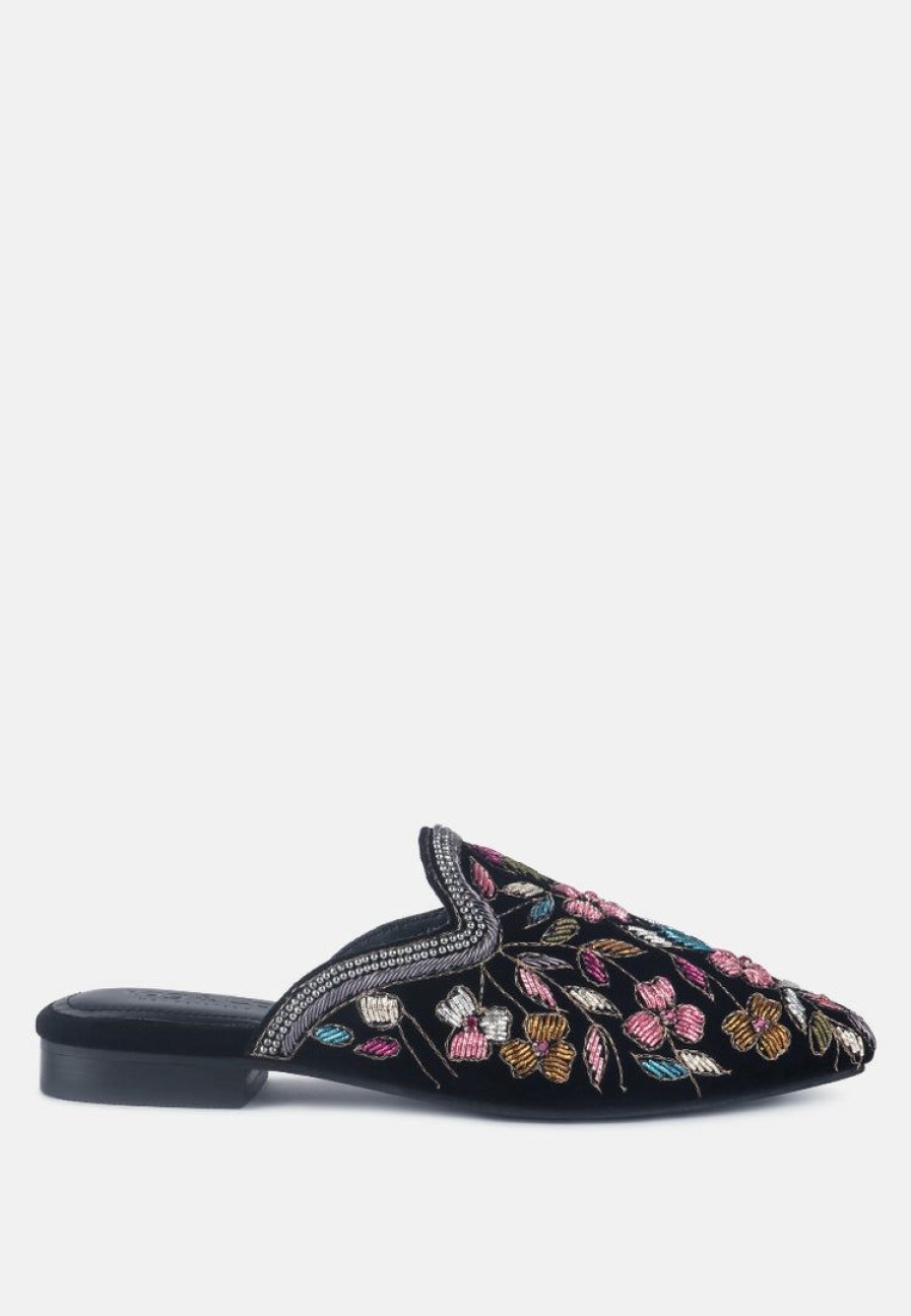 Ss'22 * | Rag & Co Flats Marcella Embroidered Mules Black