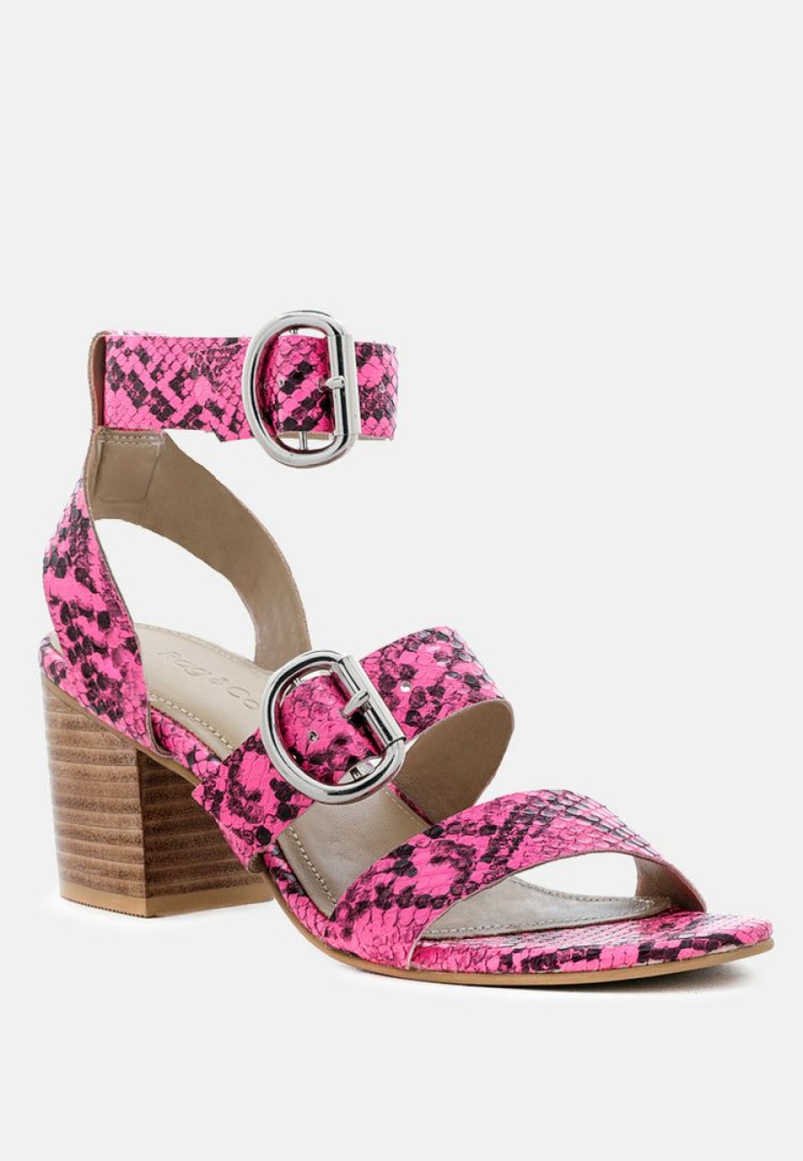 Sandals * | Rag & Co Nella Stacked Heel Leather Sandal Sandals Fuchsia