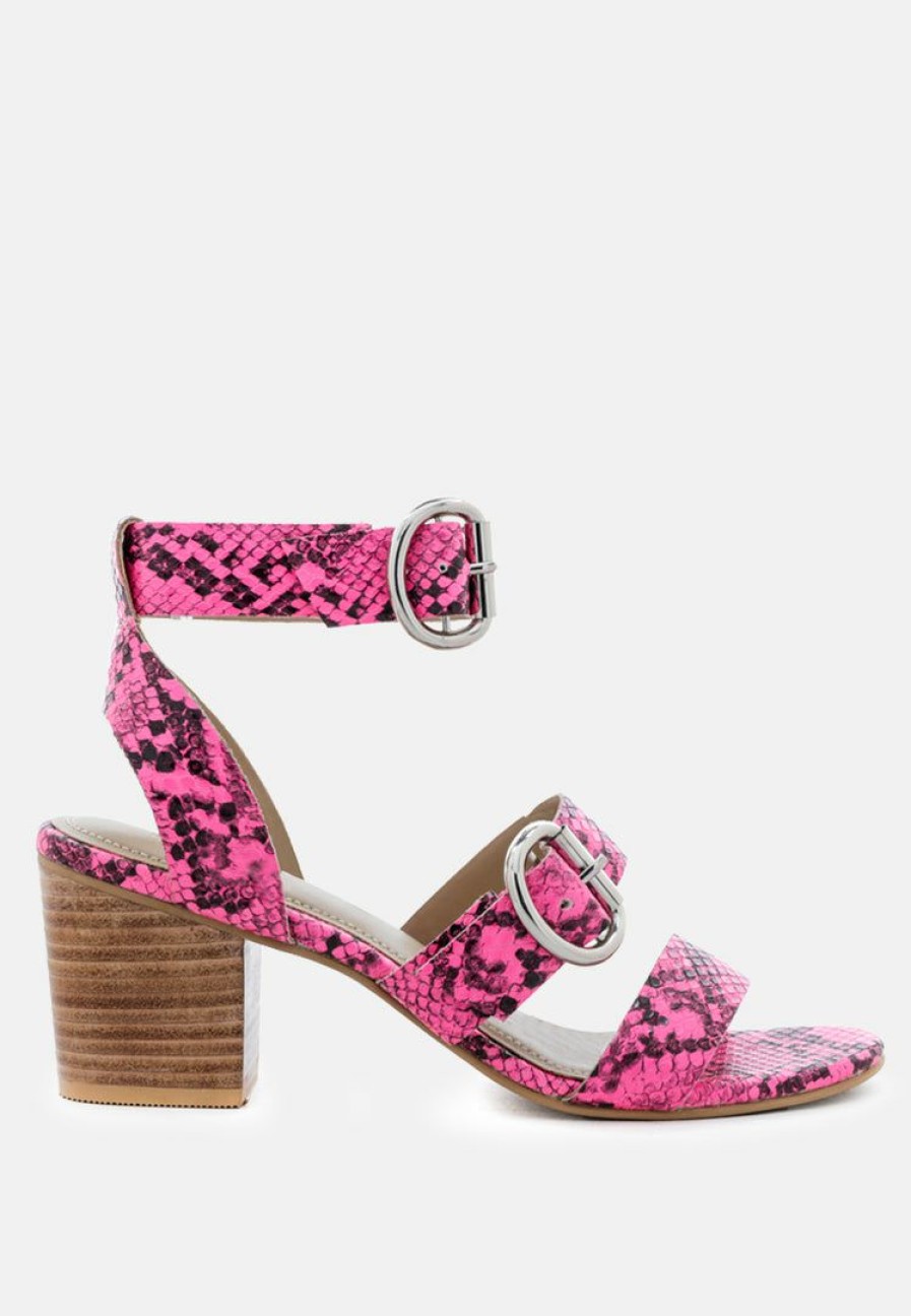 Sandals * | Rag & Co Nella Stacked Heel Leather Sandal Sandals Fuchsia