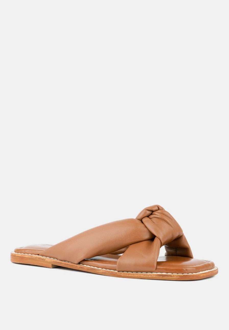 Flats * | Rag & Co Flats Chubs Puffy Strap Sliders Flat Tan