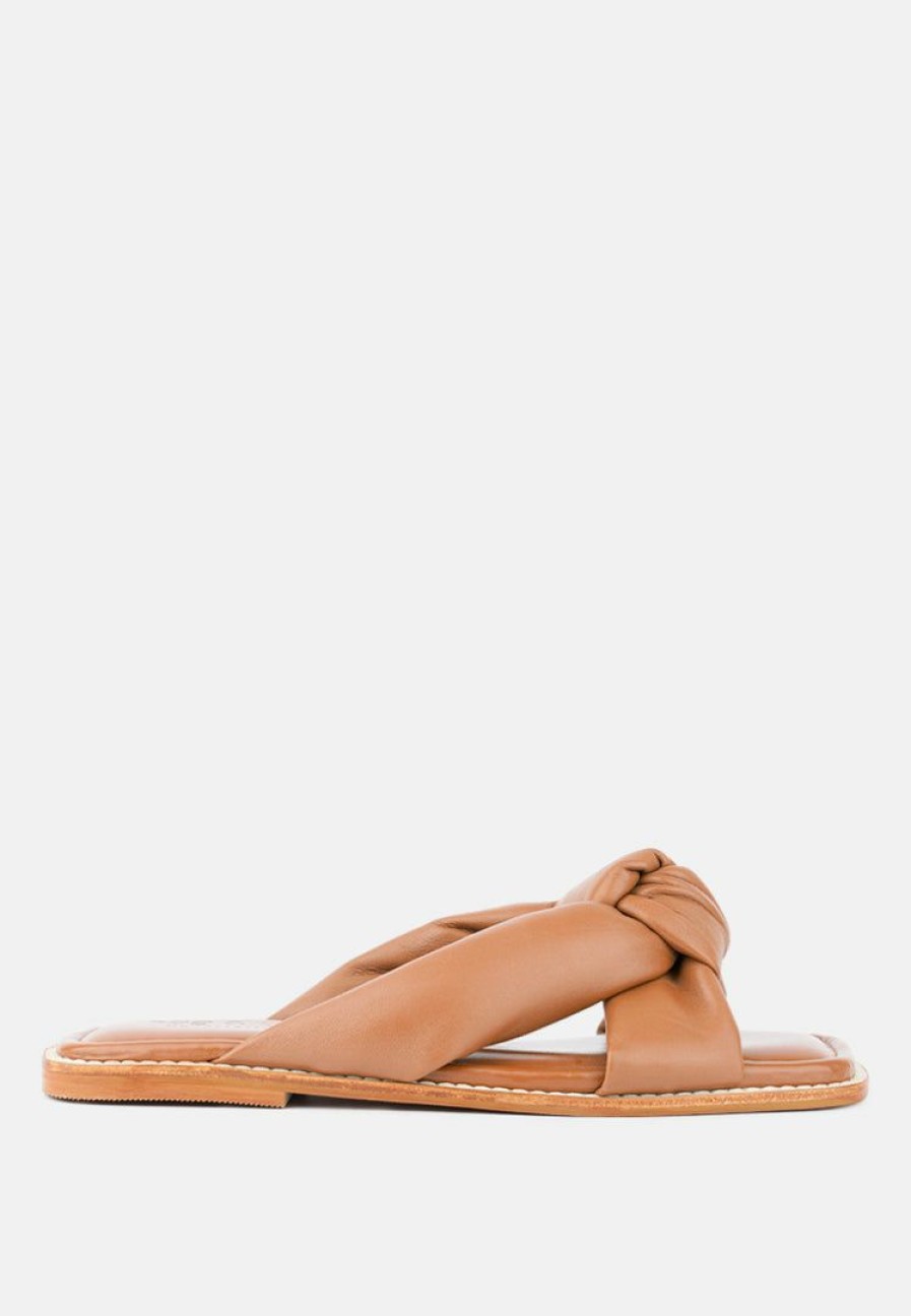 Flats * | Rag & Co Flats Chubs Puffy Strap Sliders Flat Tan