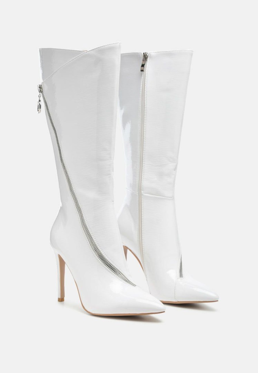 Boots * | Rag & Co Tsaroh Zip Around Calf Boot In White