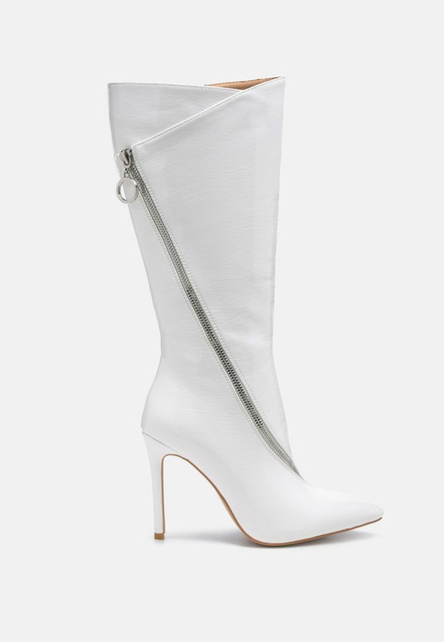 Boots * | Rag & Co Tsaroh Zip Around Calf Boot In White