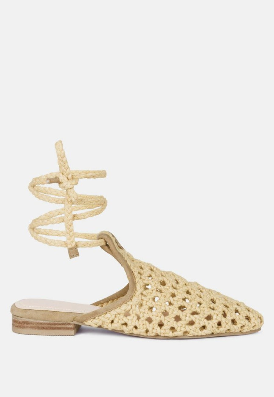 Ss'22 * | Rag & Co Tutsi Handwoven Honeycomb Cotton Tie Up Mule Flats Nude