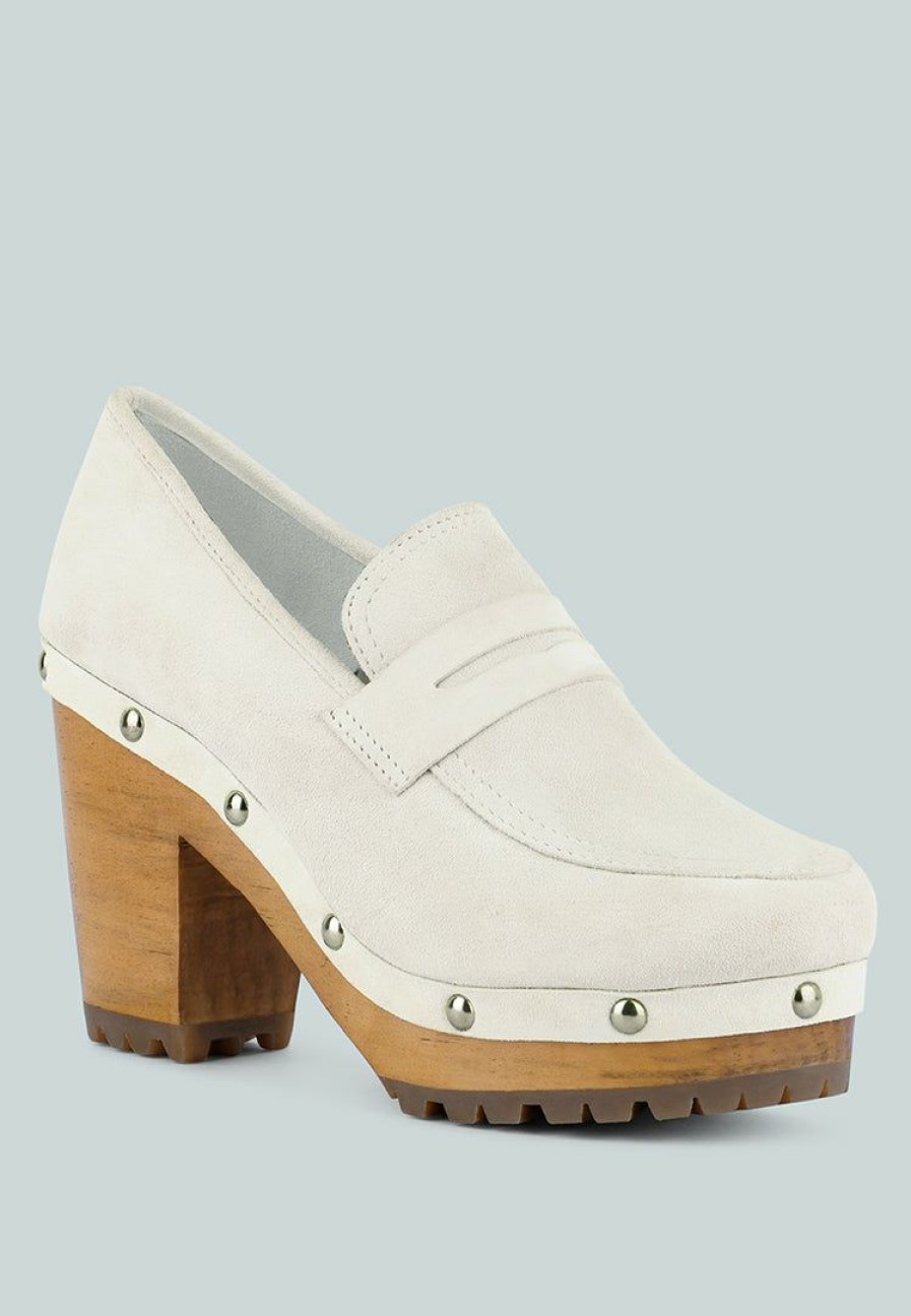 Clogs * | Rag & Co Osage Clog Loafers In Fine Suede Clogs White