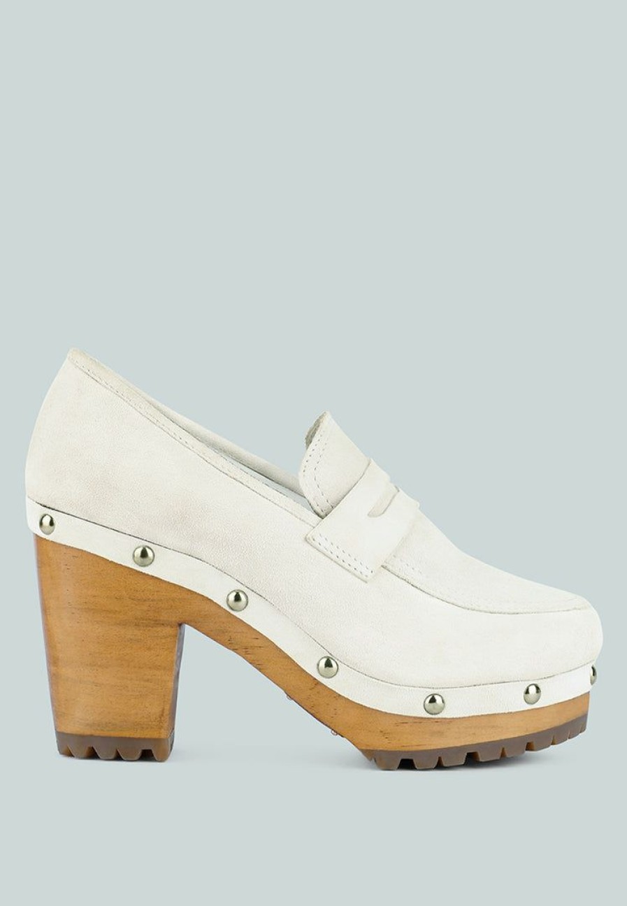 Clogs * | Rag & Co Osage Clog Loafers In Fine Suede Clogs White