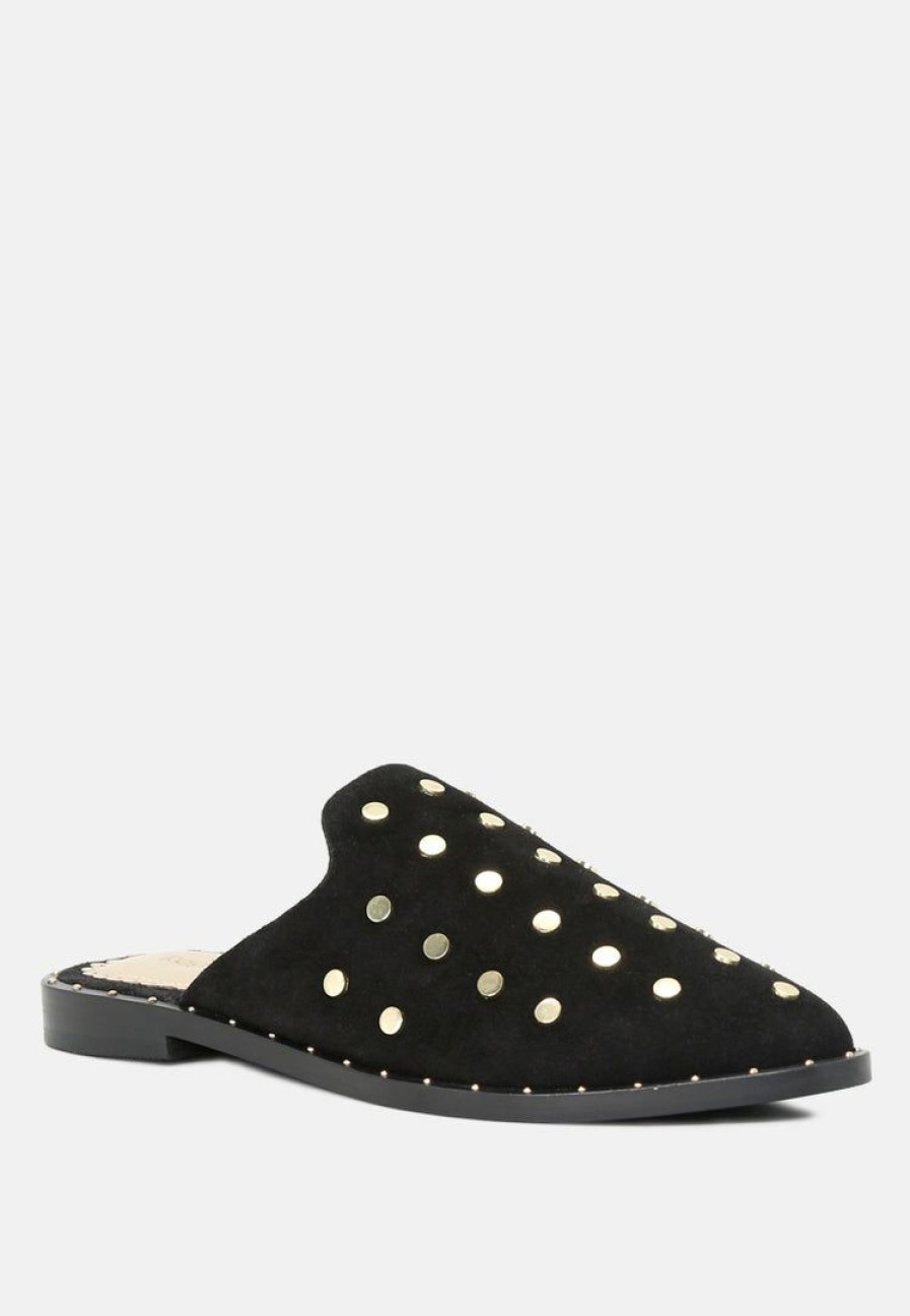 Flats * | Rag & Co Flats Jodie Studded Leather Mule Black