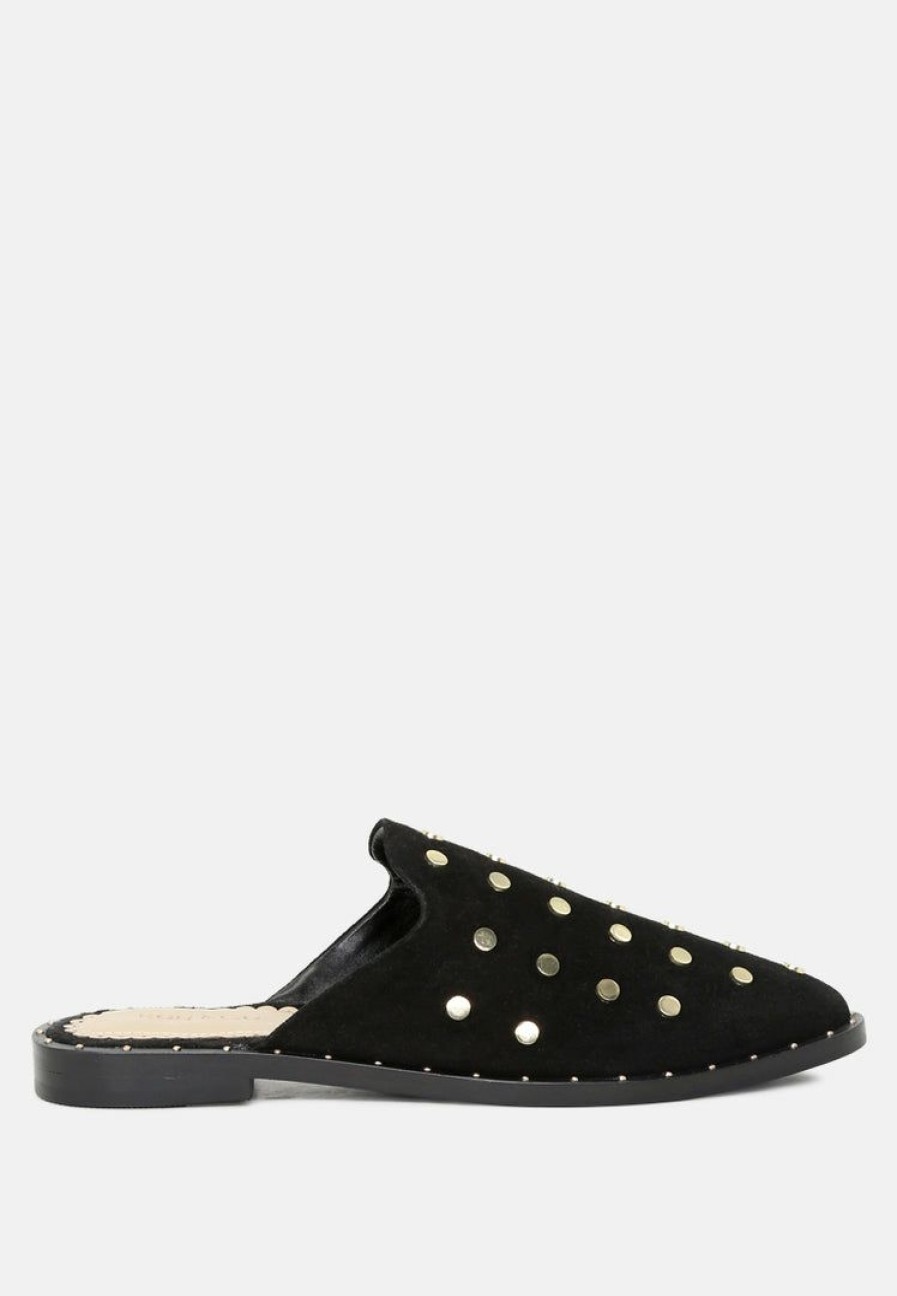 Flats * | Rag & Co Flats Jodie Studded Leather Mule Black