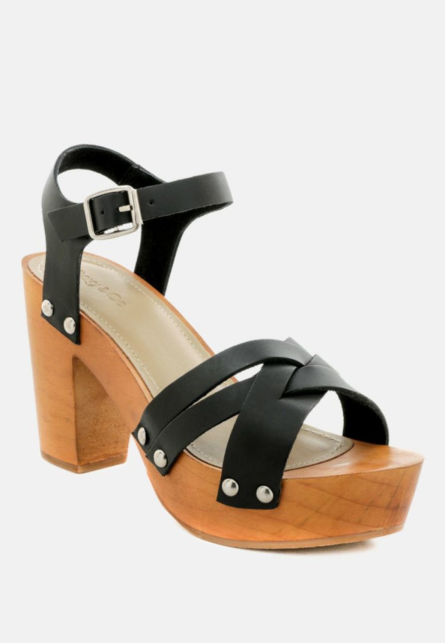 Clogs * | Rag & Co Clogs Velma Ankle Strap Sandal Black