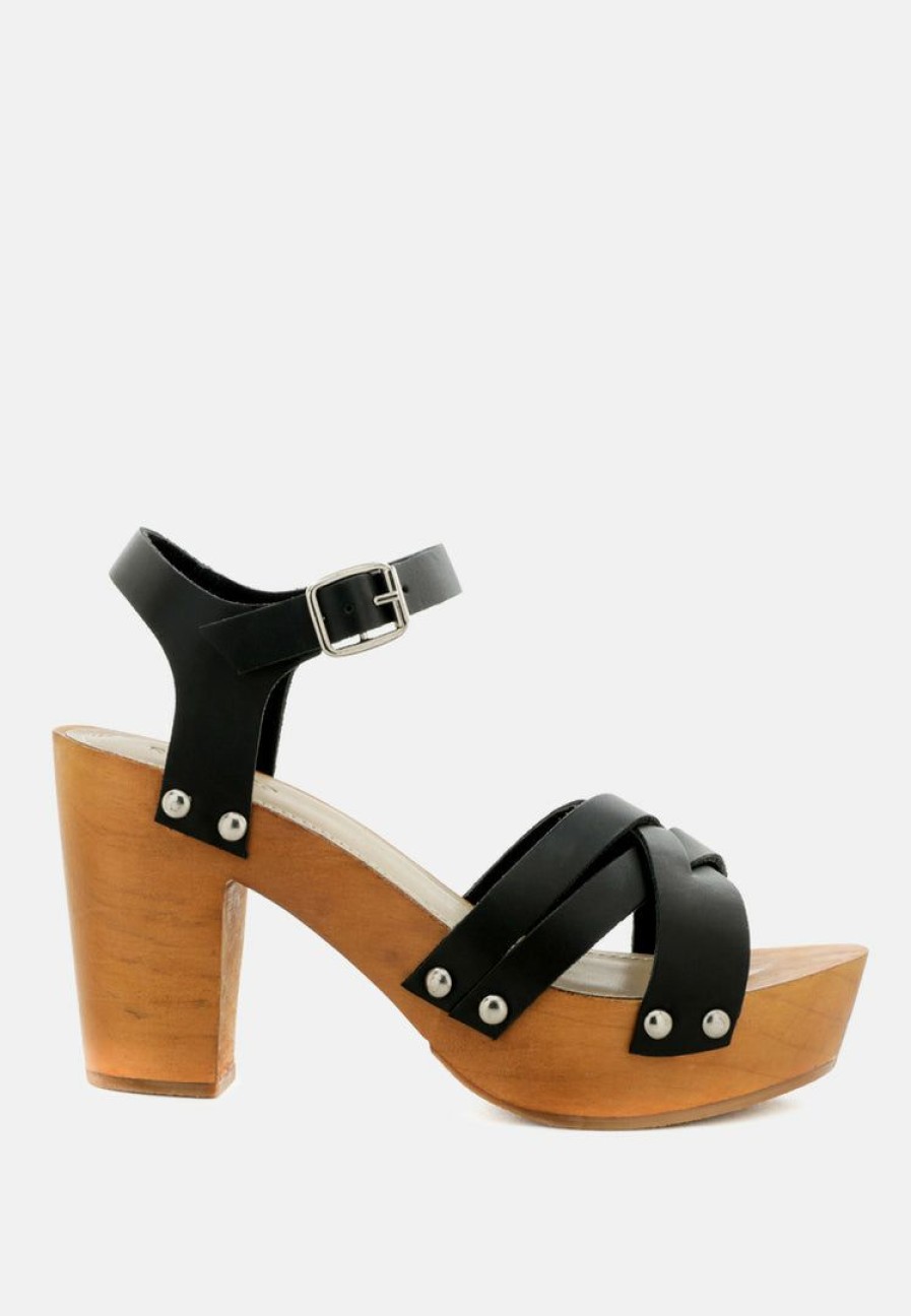 Clogs * | Rag & Co Clogs Velma Ankle Strap Sandal Black