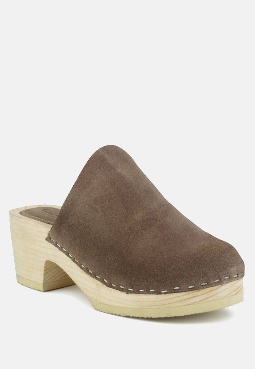 Ss'22 * | Rag & Co Ss'22 Darcie Suede Clogs Taupe