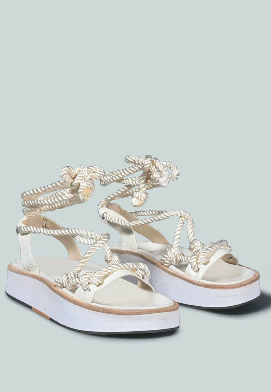 Ss'22 * | Rag & Co X Kendall Strings Platform Leather Sandal In White