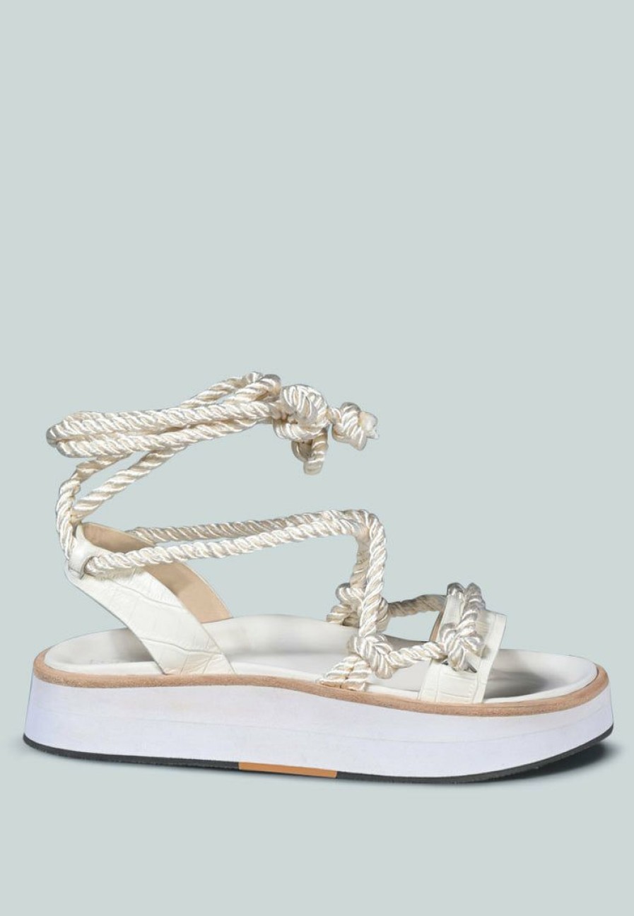 Ss'22 * | Rag & Co X Kendall Strings Platform Leather Sandal In White