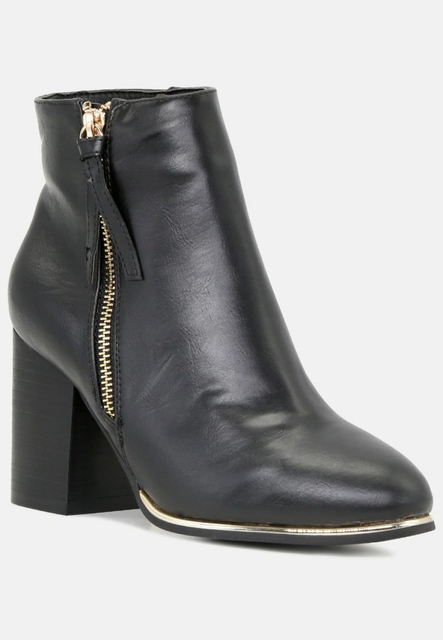 Boots * | Rag & Co Brook Mid Heel Ankle Boots With Zip Closure Black