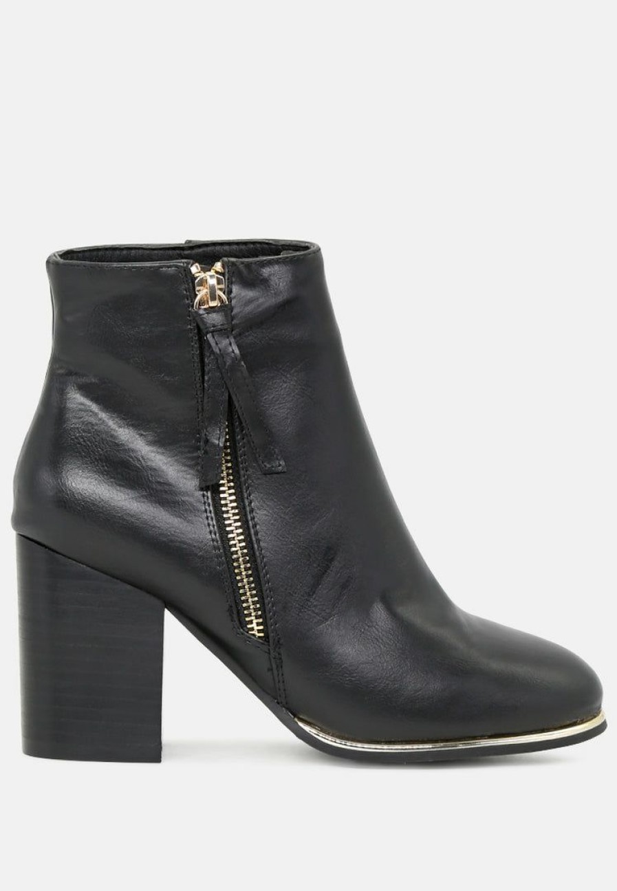 Boots * | Rag & Co Brook Mid Heel Ankle Boots With Zip Closure Black