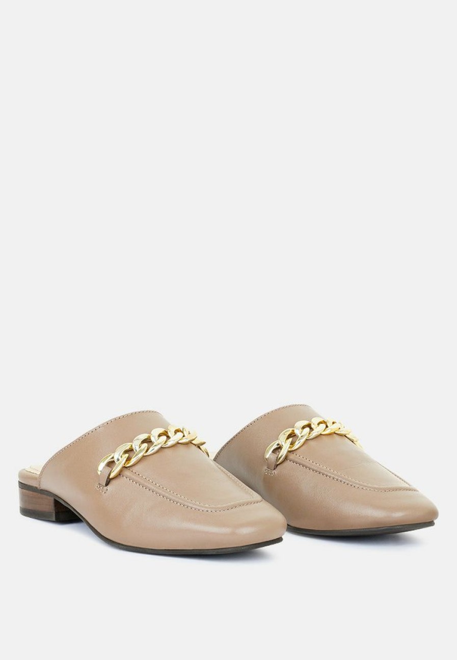 Ss'22 * | Rag & Co Honey Leather Metal Chain Mules In Flats Taupe