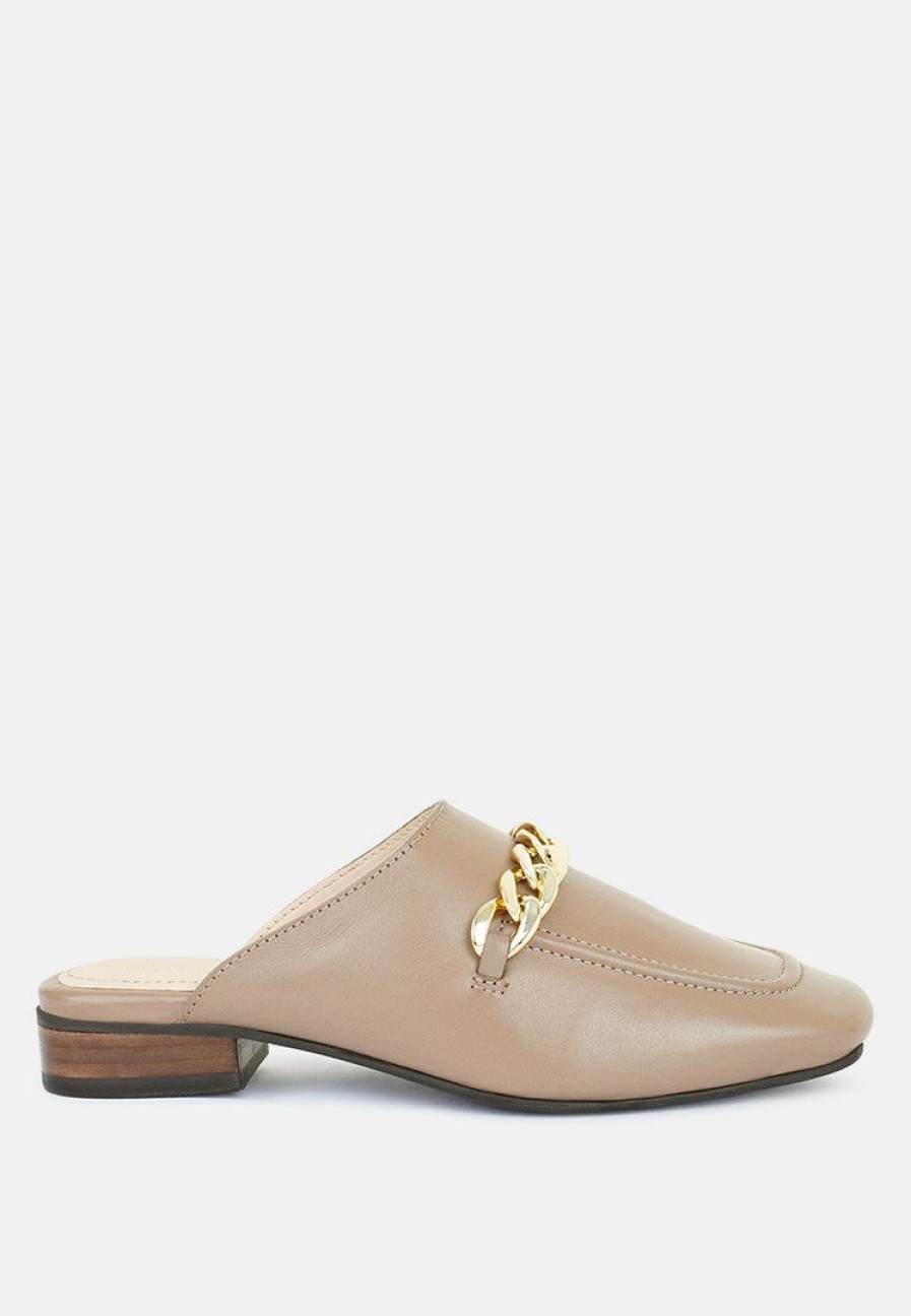 Ss'22 * | Rag & Co Honey Leather Metal Chain Mules In Flats Taupe