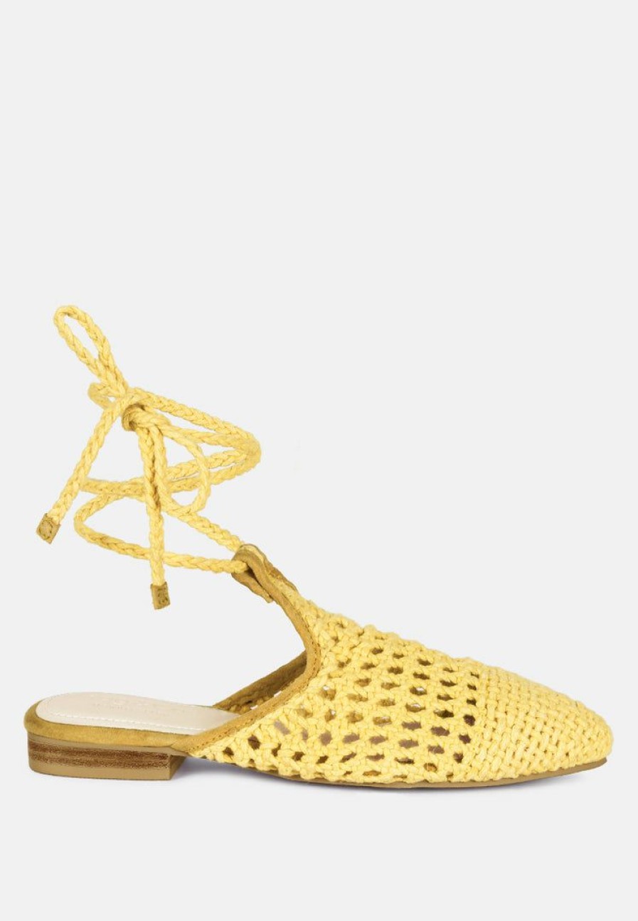 Flats * | Rag & Co Bartsi Handwoven Cotton Tie Up Mule Flats Yellow