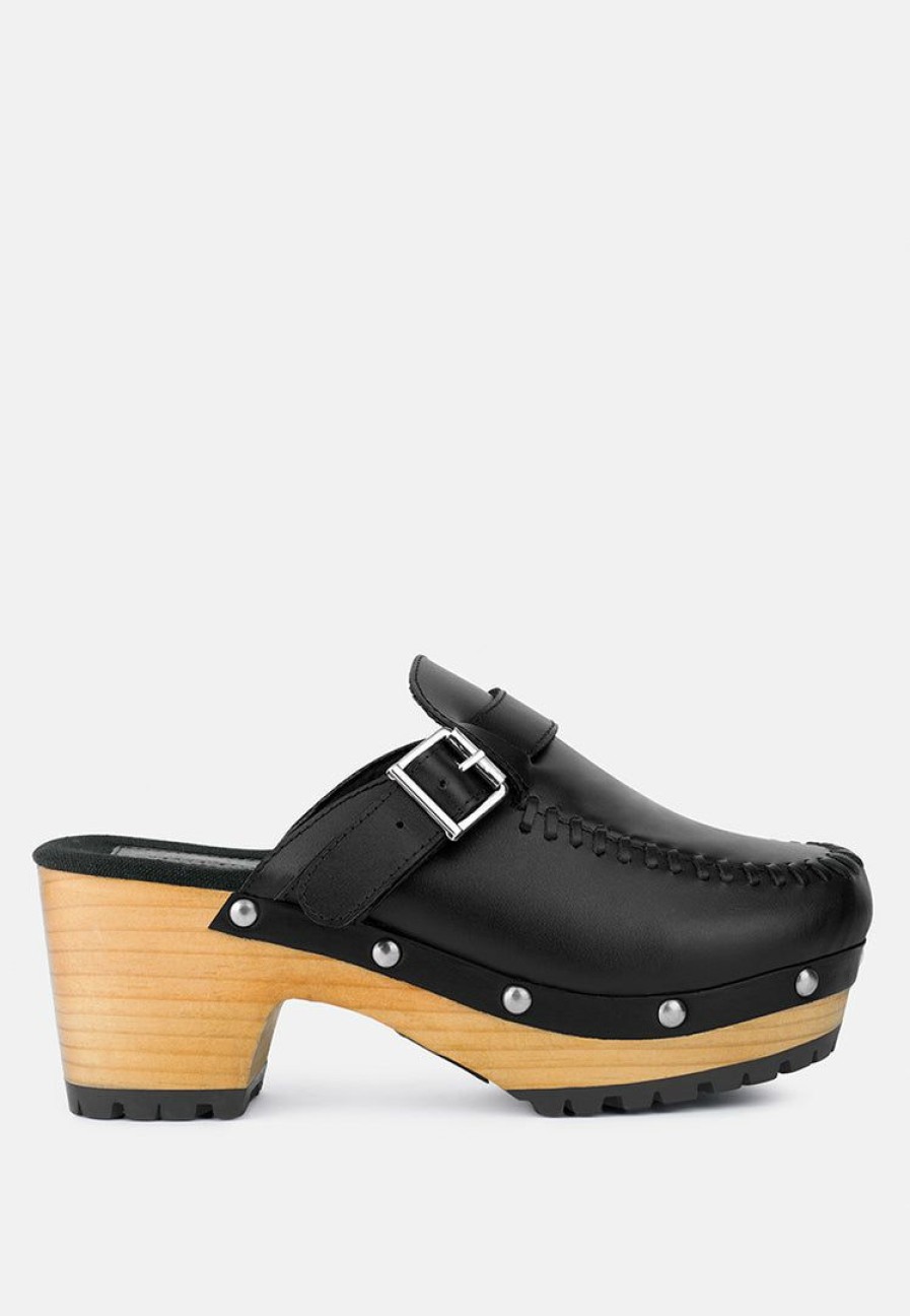 Clogs * | Rag & Co Choctav Handcrafted Leather Clogs Black