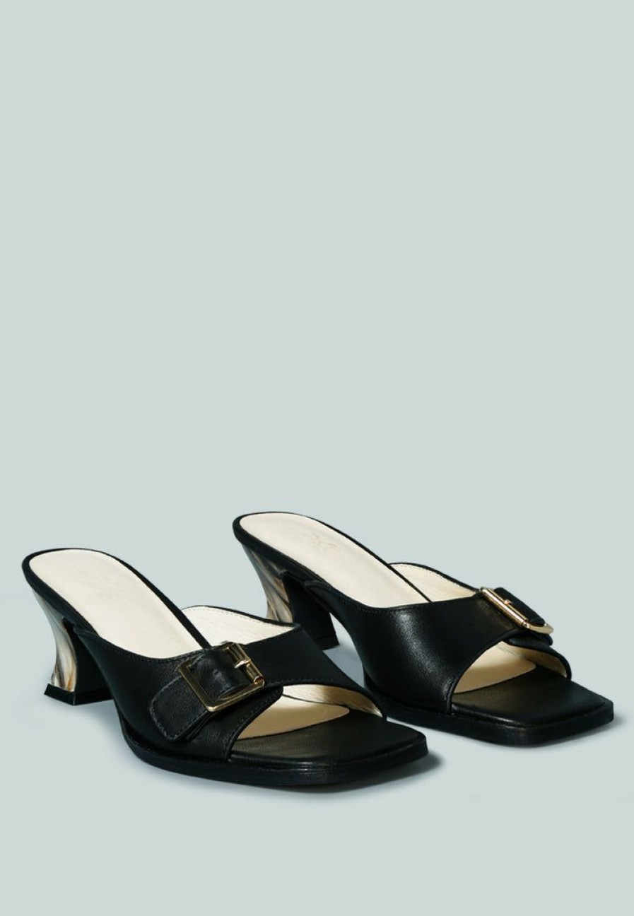 Ss'22 * | Rag & Co X Gomez-Art-Nouveau Leather Slip-On Sandal In Black