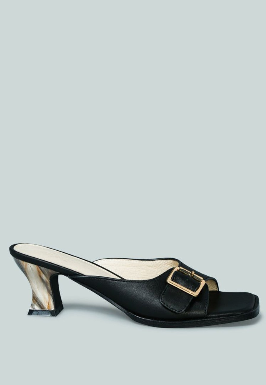 Ss'22 * | Rag & Co X Gomez-Art-Nouveau Leather Slip-On Sandal In Black