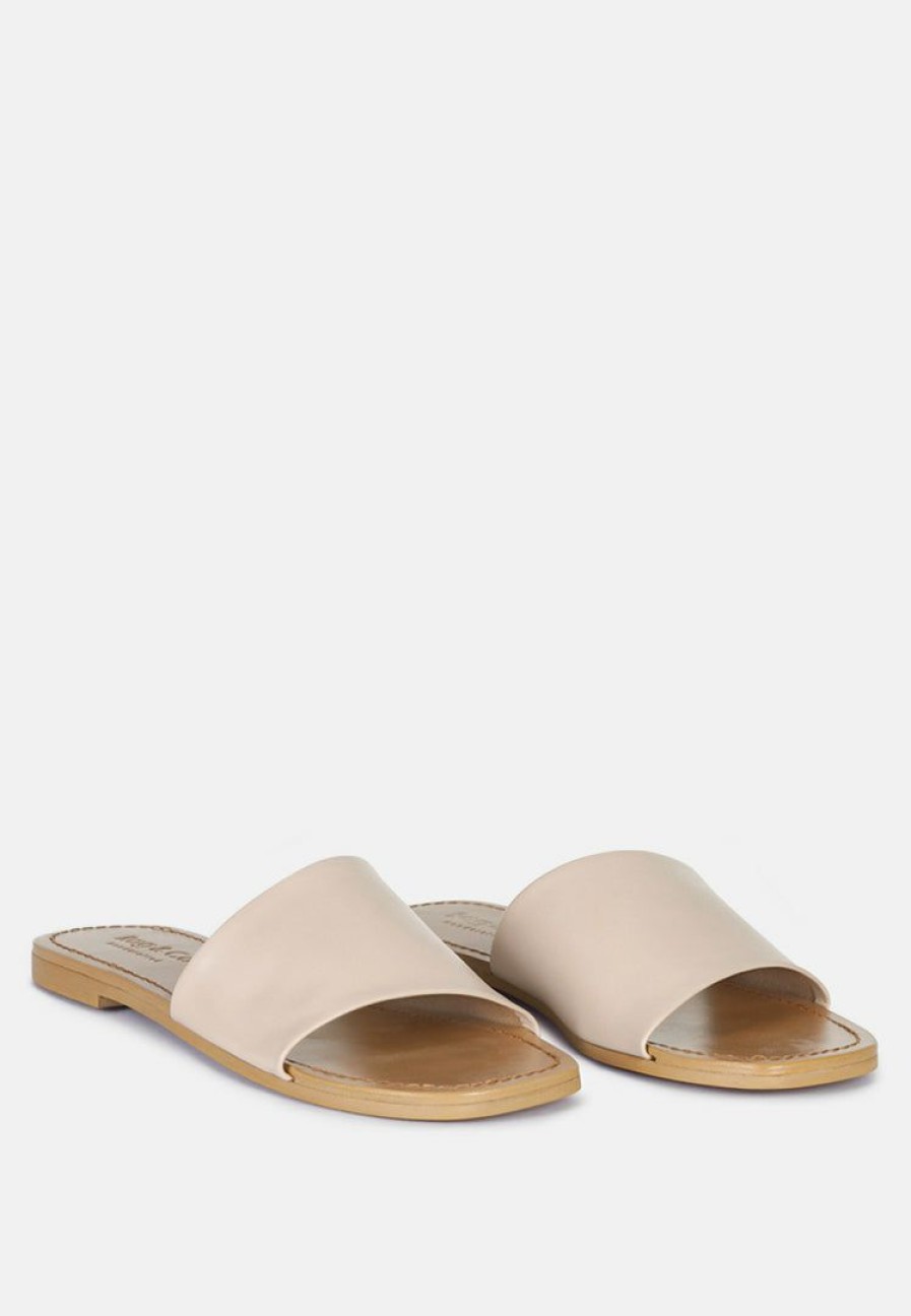 Ss'22 * | Rag & Co Tatami Leather Classic Slide Flats Latte