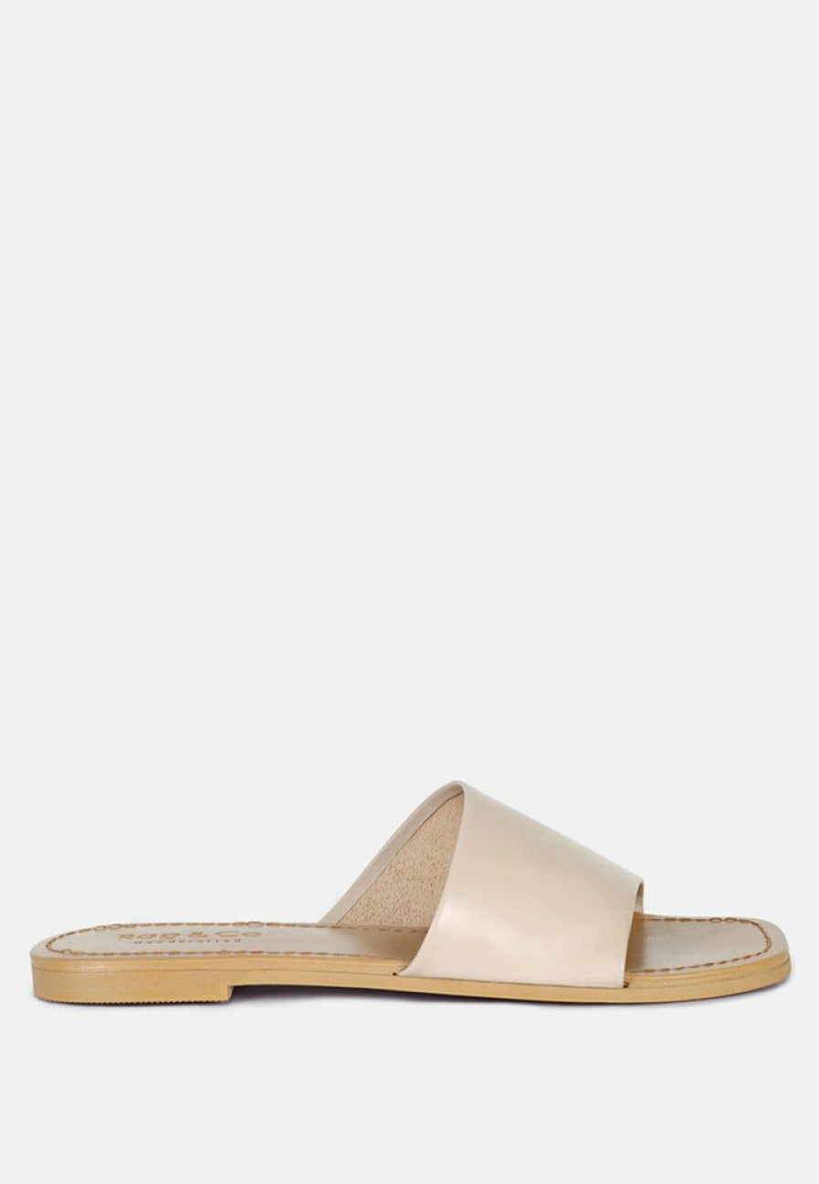 Ss'22 * | Rag & Co Tatami Leather Classic Slide Flats Latte