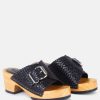 Ss'22 * | Rag & Co Yoruba Braided Leather Buckled Slide Clogs Black