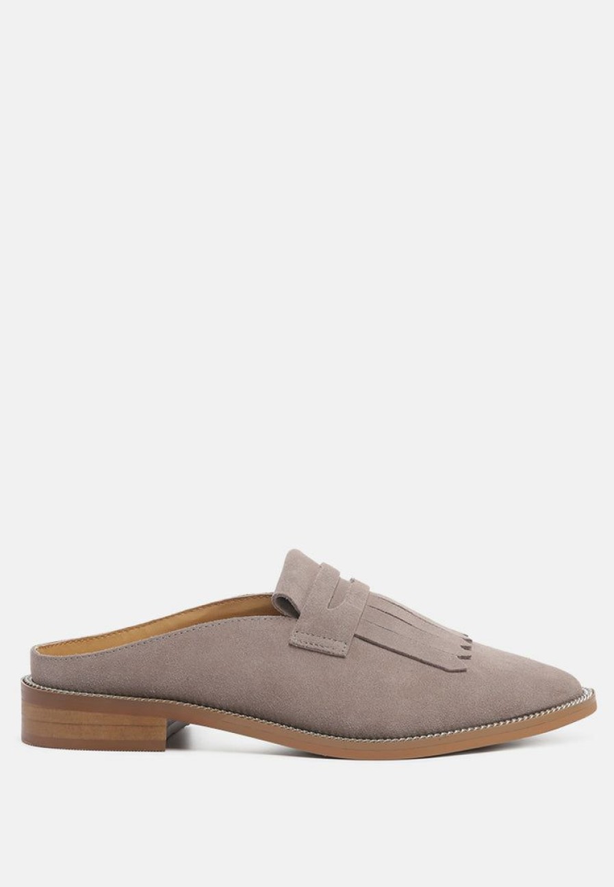 Ss'22 * | Rag & Co Loafers & Ballerinas Lena Suede Walking Loafer Mules Taupe