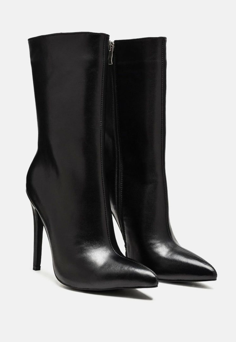 Boots * | Rag & Co Nagini Over Ankle Pointed Toe High Heeled Boot Boots Black