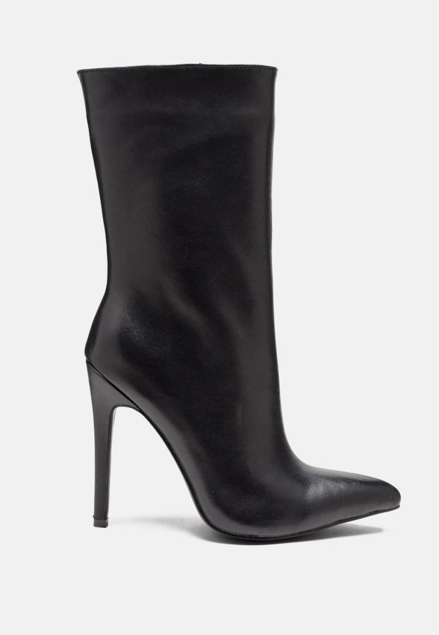 Boots * | Rag & Co Nagini Over Ankle Pointed Toe High Heeled Boot Boots Black