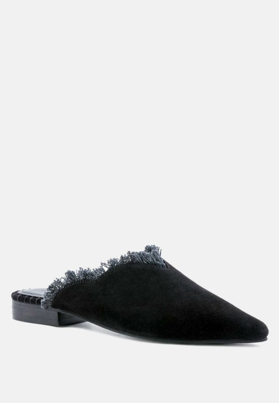 Ss'22 * | Rag & Co Flats Molly Frayed Leather Mules Black