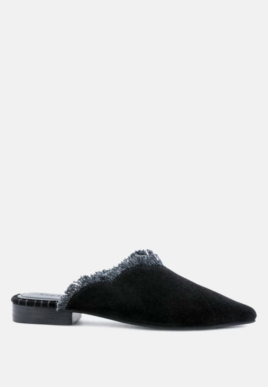 Ss'22 * | Rag & Co Flats Molly Frayed Leather Mules Black