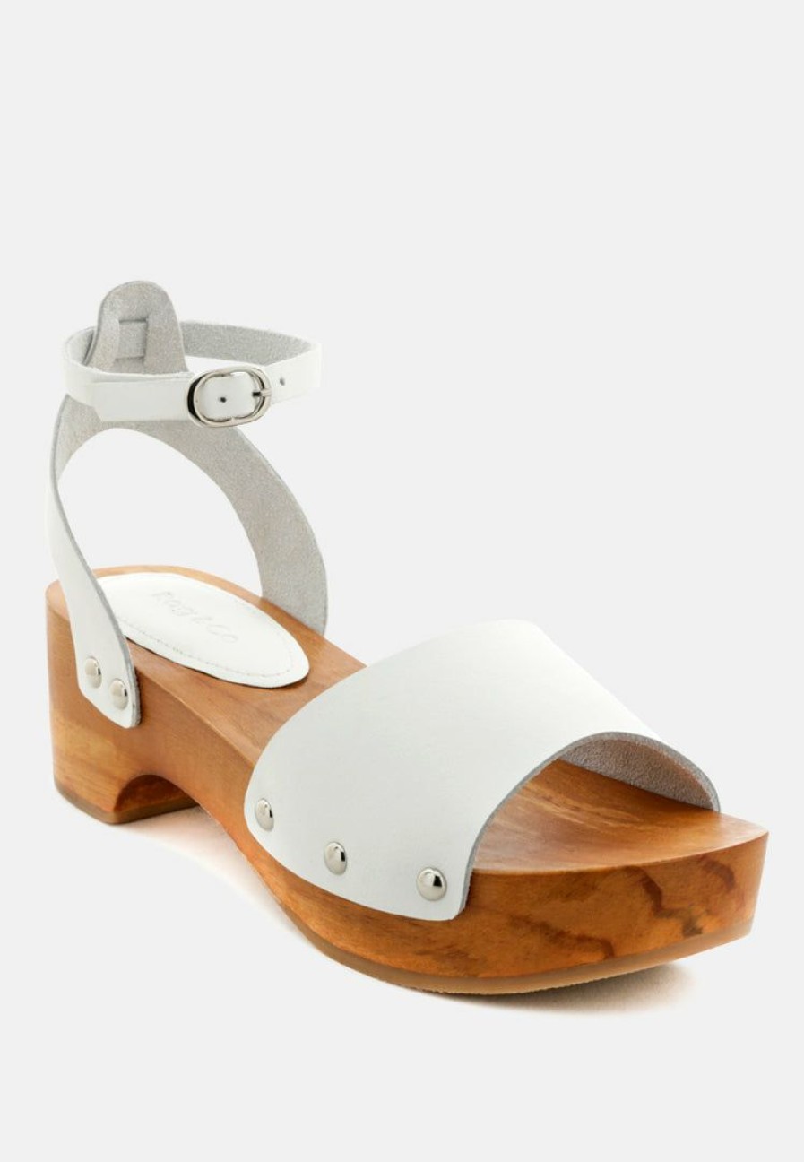 Clogs * | Rag & Co Cara Wooden Clogs White