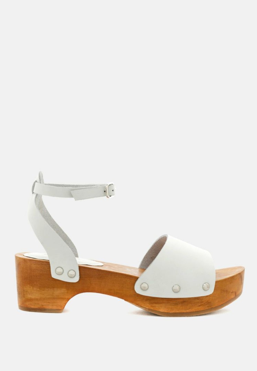 Clogs * | Rag & Co Cara Wooden Clogs White