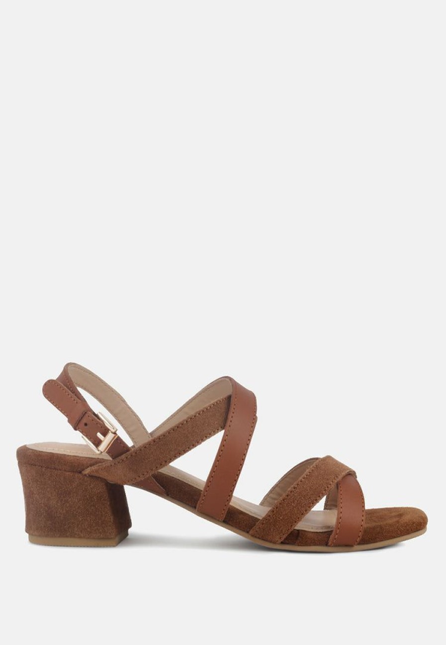 Ss'22 * | Rag & Co Astrid Mid Heeled Block Leather Sandal Tan