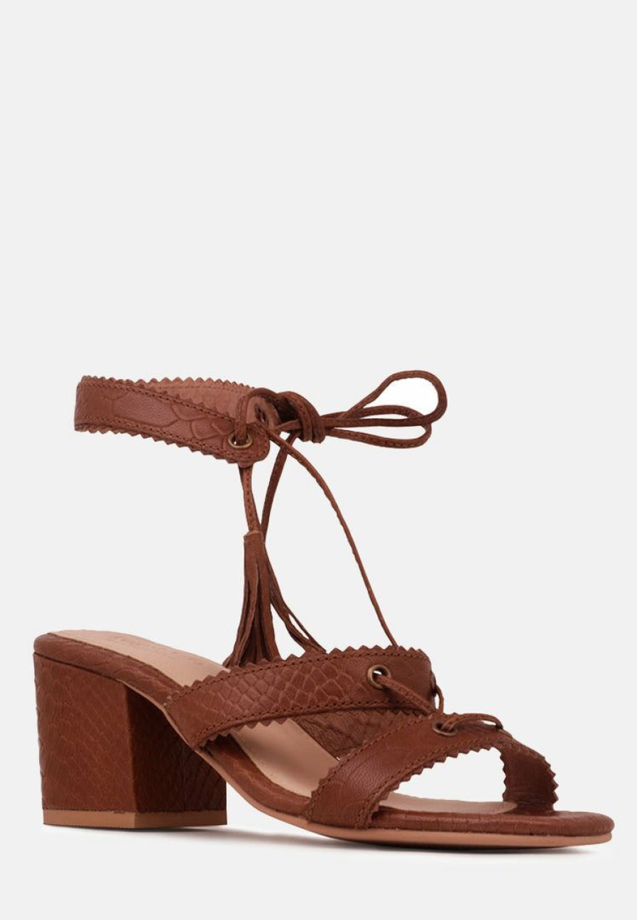 Ss'22 * | Rag & Co Zena Croc Texture Leather Sandal Brown