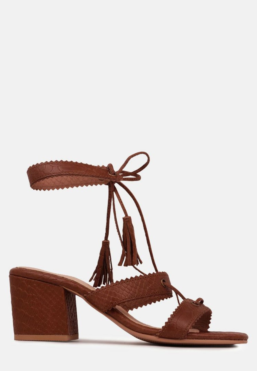 Ss'22 * | Rag & Co Zena Croc Texture Leather Sandal Brown