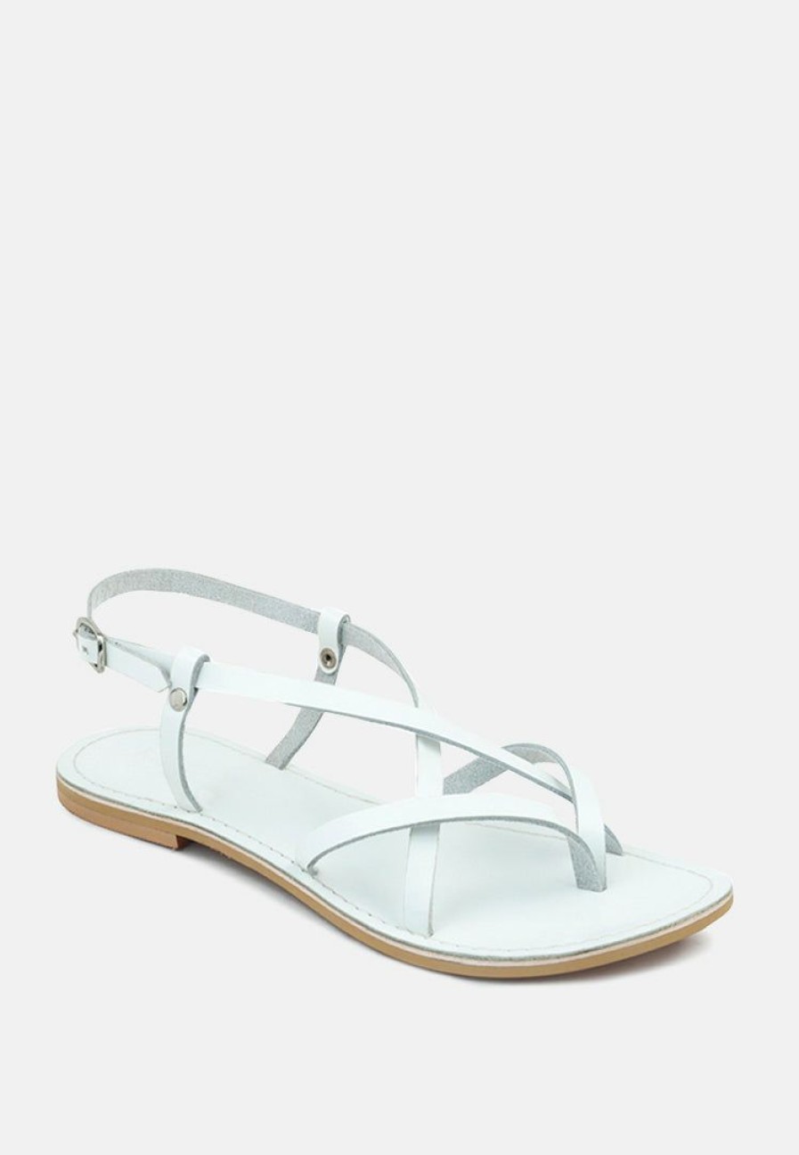 Ss'22 * | Rag & Co Flats Rita Strappy Flat Leather Sandals White