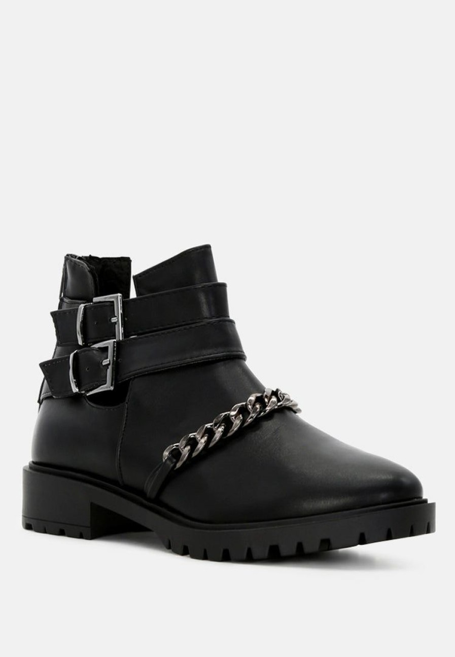 Boots * | Rag & Co Isabelle Ankle-Length Boots With Buckles Black