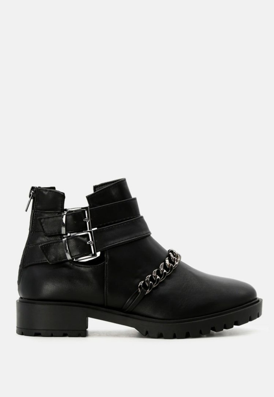 Boots * | Rag & Co Isabelle Ankle-Length Boots With Buckles Black