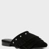 Flats * | Rag & Co Marissa Suede Fringe Mules Black