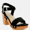 Clogs * | Rag & Co April Wooden Clogs In Suede Weave Black