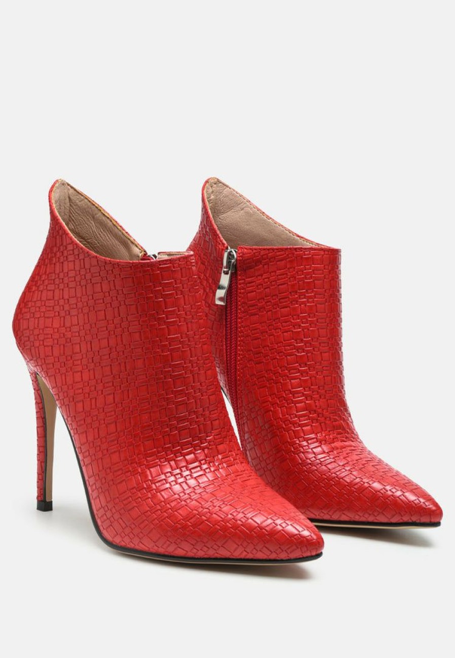 Boots * | Rag & Co Lolita Woven Texture Stiletto Boot In Boots Red