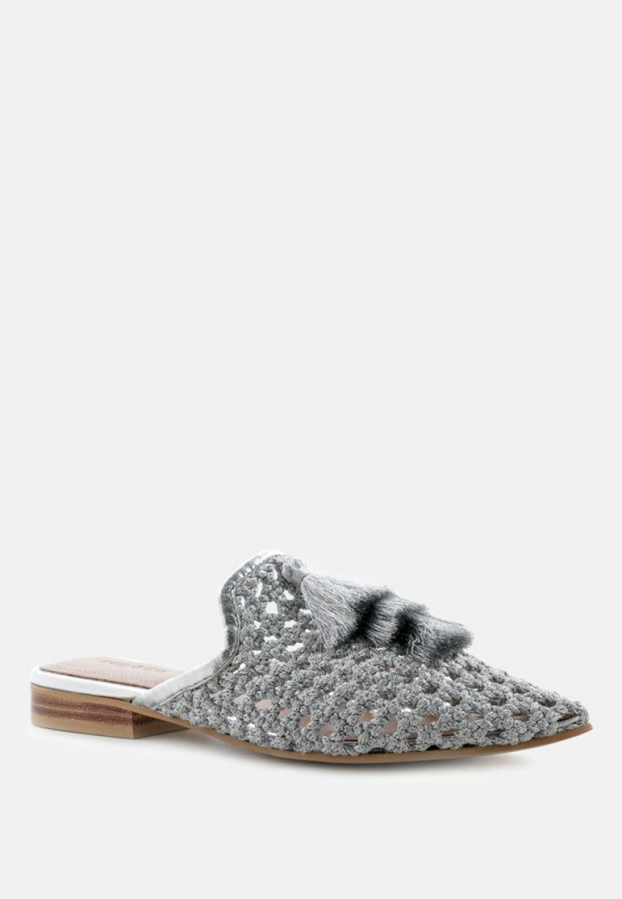 Ss'22 * | Rag & Co Flats Melanie Woven Flat Mules With Tassels Silver