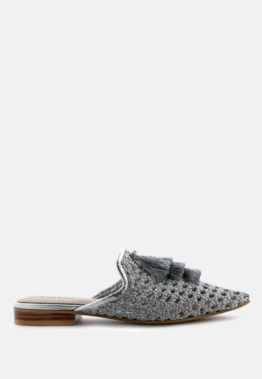 Ss'22 * | Rag & Co Flats Melanie Woven Flat Mules With Tassels Silver