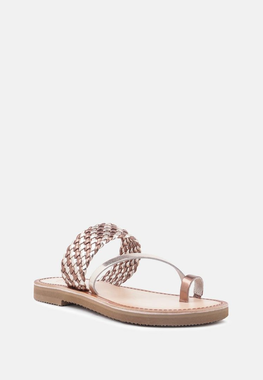 Ss'22 * | Rag & Co Flats Isidora Braided Leather Flat Sandal Bronze