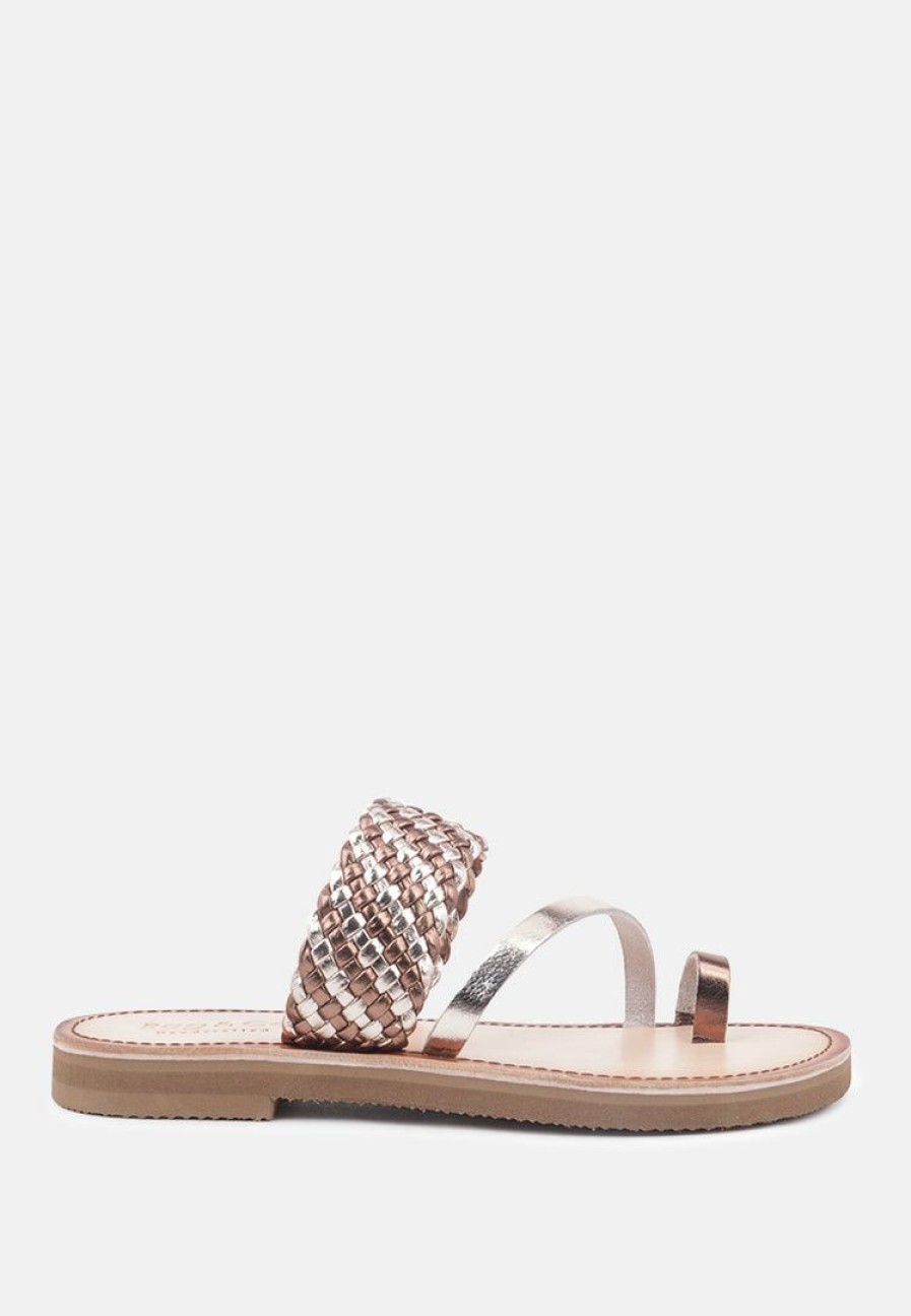 Ss'22 * | Rag & Co Flats Isidora Braided Leather Flat Sandal Bronze