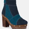 Boots * | Rag & Co Aguar Blue Denim Patchwork Ankle Boots Dark Blue